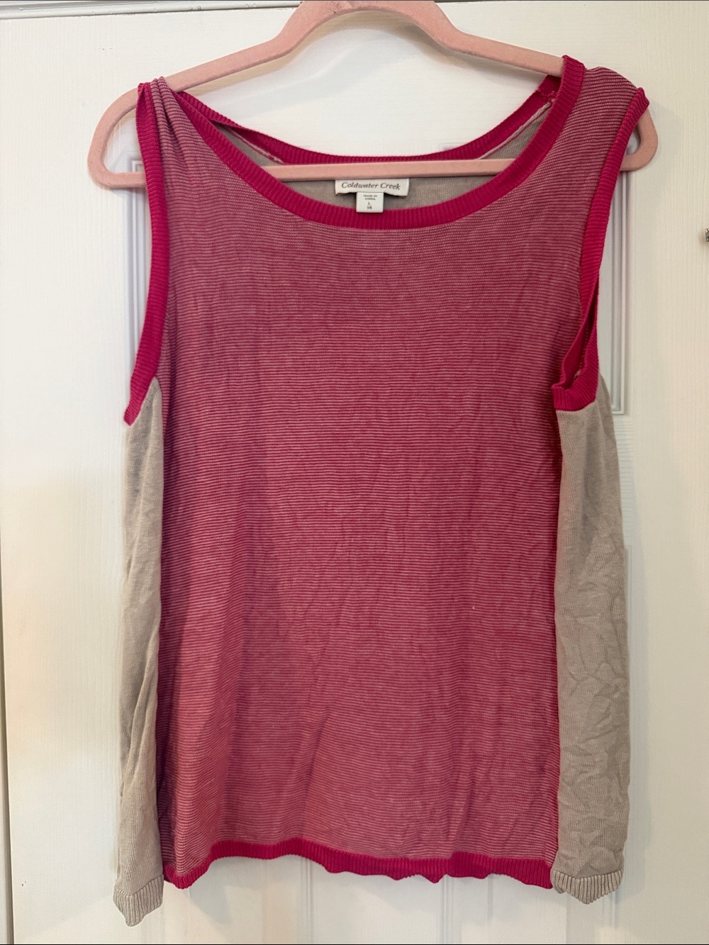 Coldwater Creek Pink Tank Top with Cream Side Panels